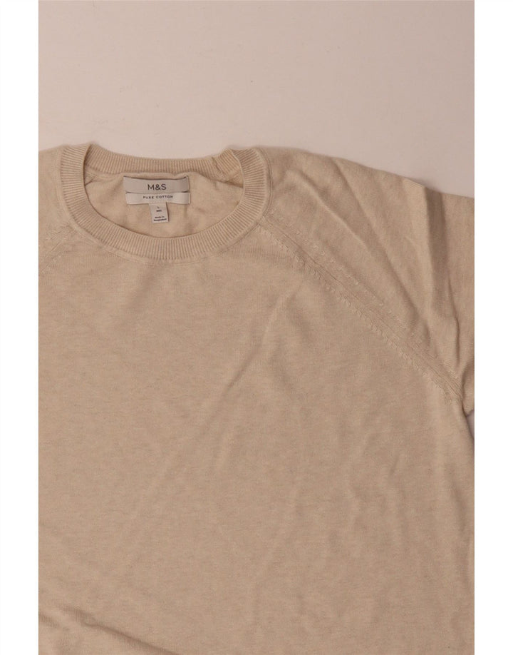 Marks & Spencer Pull à col rond pour homme en coton beige Large