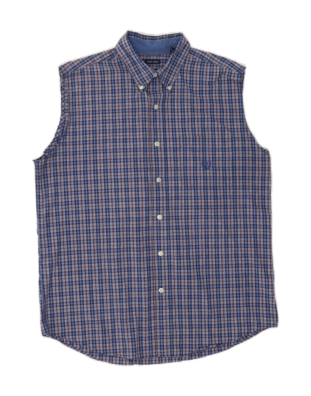CHAPS Mens Sleeveless Shirt Medium Navy Blue Check Cotton Vintage Chaps and Second-Hand Chaps from Messina Hembry 