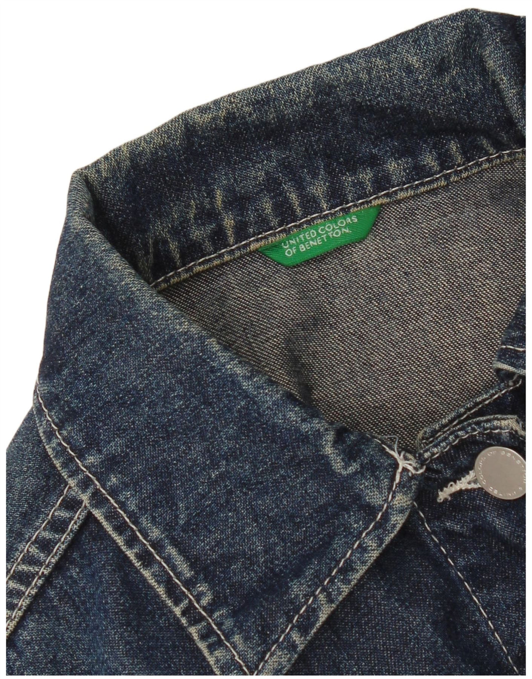 Benetton Veste en jean courte pour femme UK 10 Petit coton bleu
