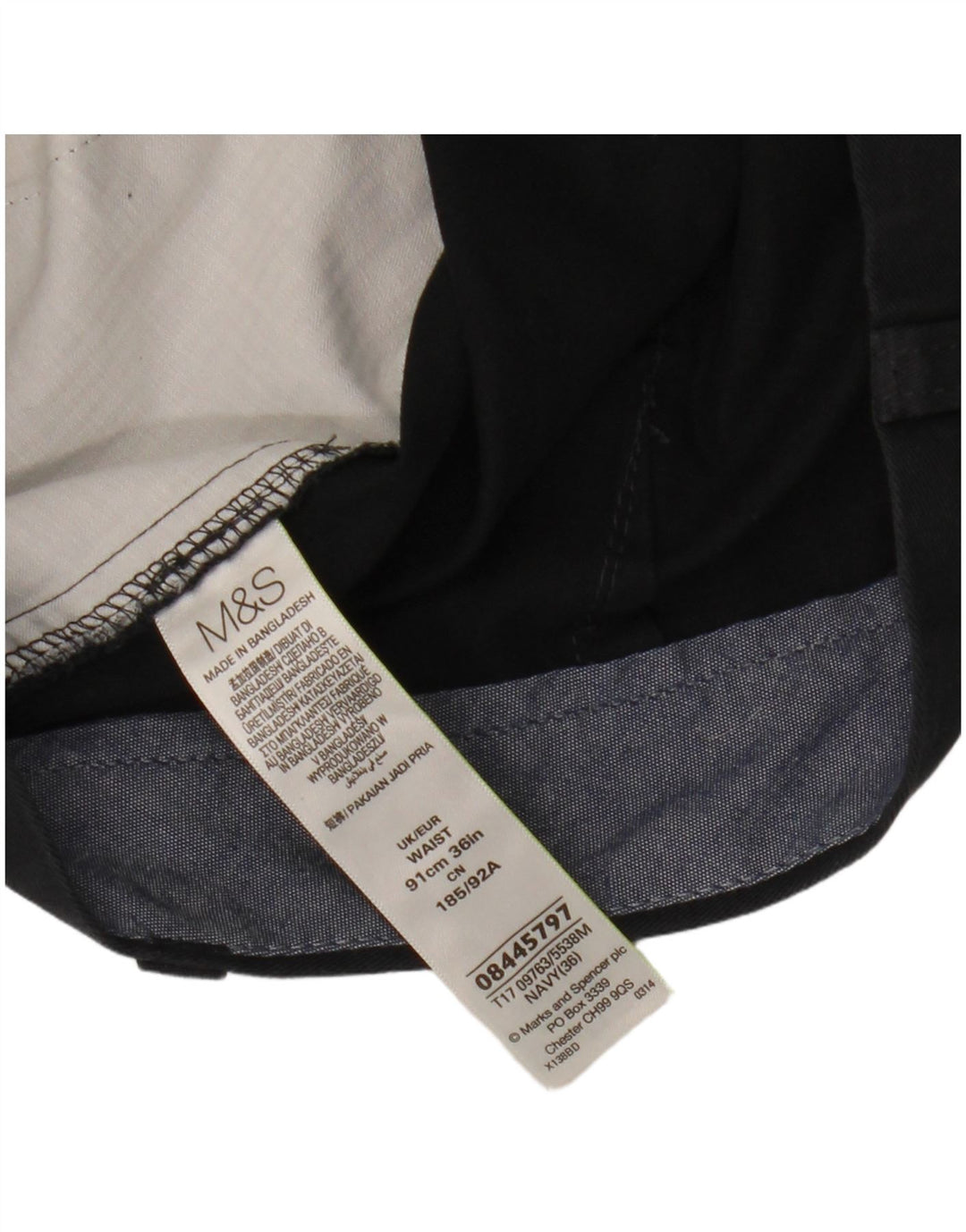 Marks & Spencer Short Chino Homme W36 Large Bleu Marine Coton