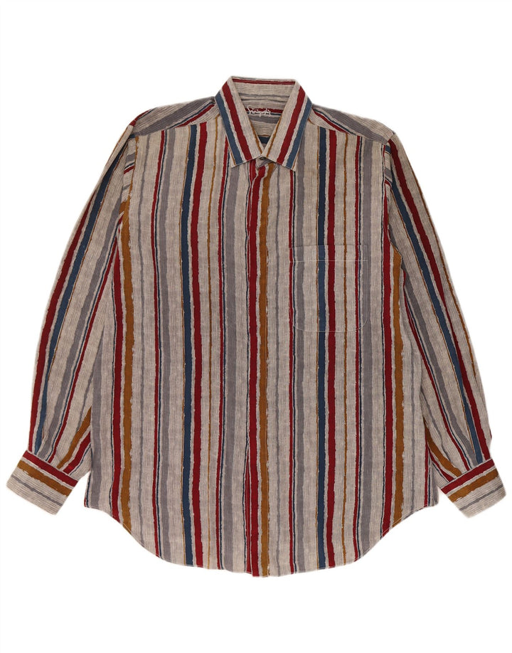 vintage Chemise Homme Taille 42 Grande Soie Rayée Multicolore