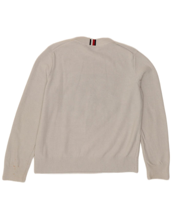 Tommy Hilfiger Pull graphique à col rond pour femme UK 16 Large Blanc