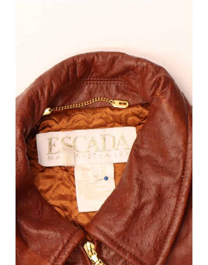 Escada Womens by Margaretha Ley Manteau en cuir coupe ample EU 40 Marron moyen