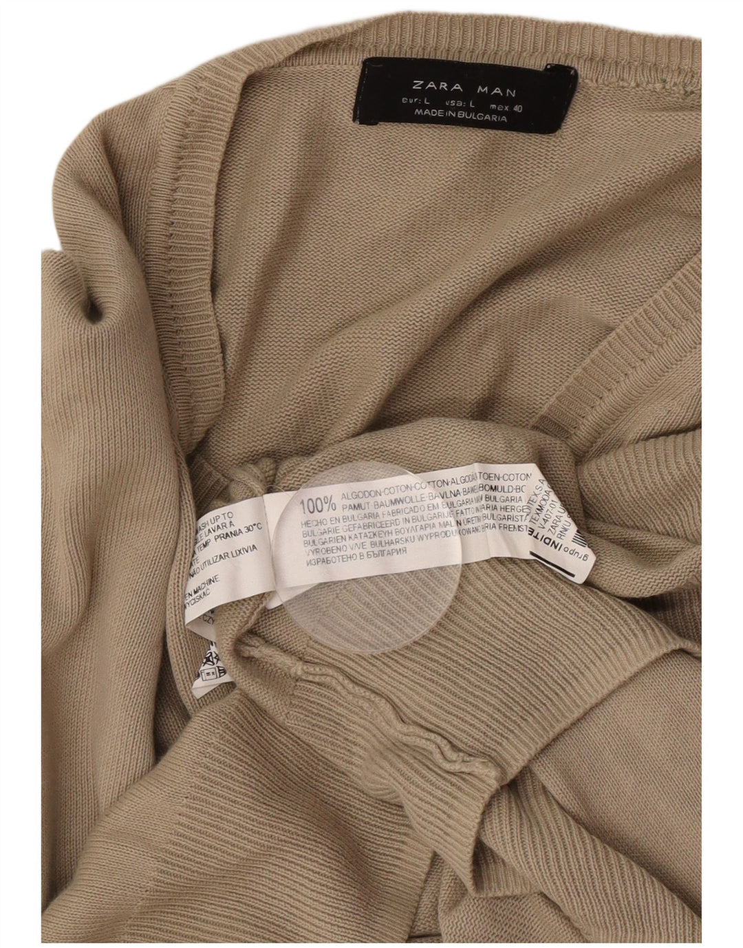 Zara Pull col V pour homme en coton marron Taille L