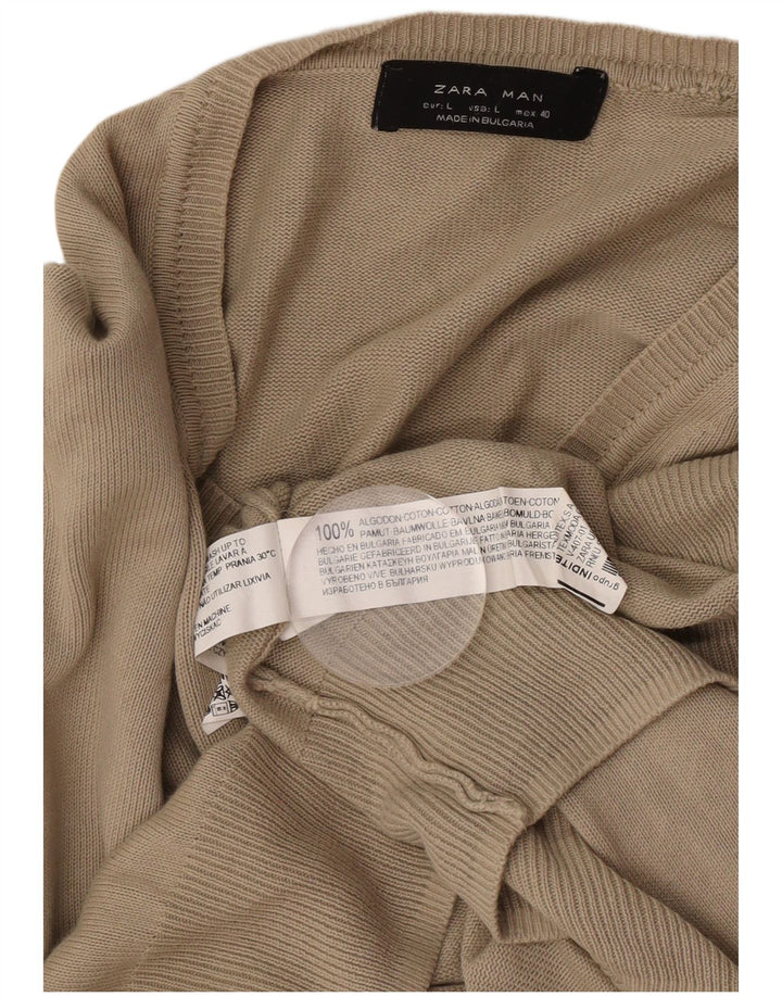Zara Pull col V pour homme en coton marron Taille L