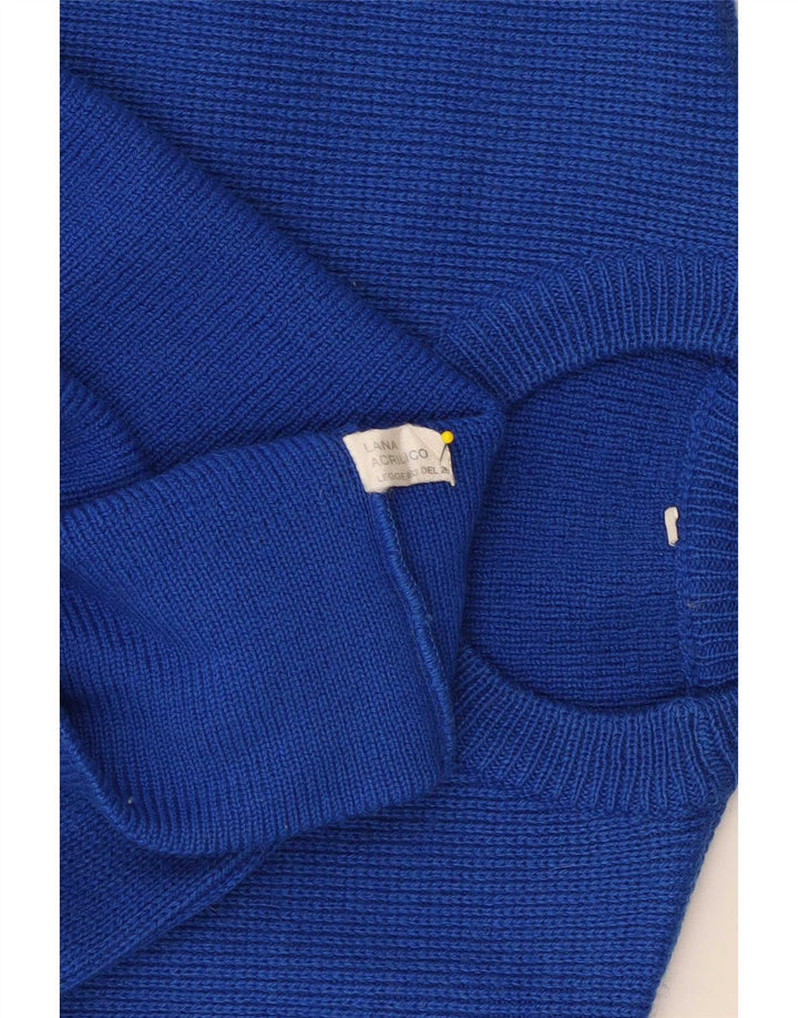vintage Mens Crew Neck Jumper Pull Petite laine rayée bleue