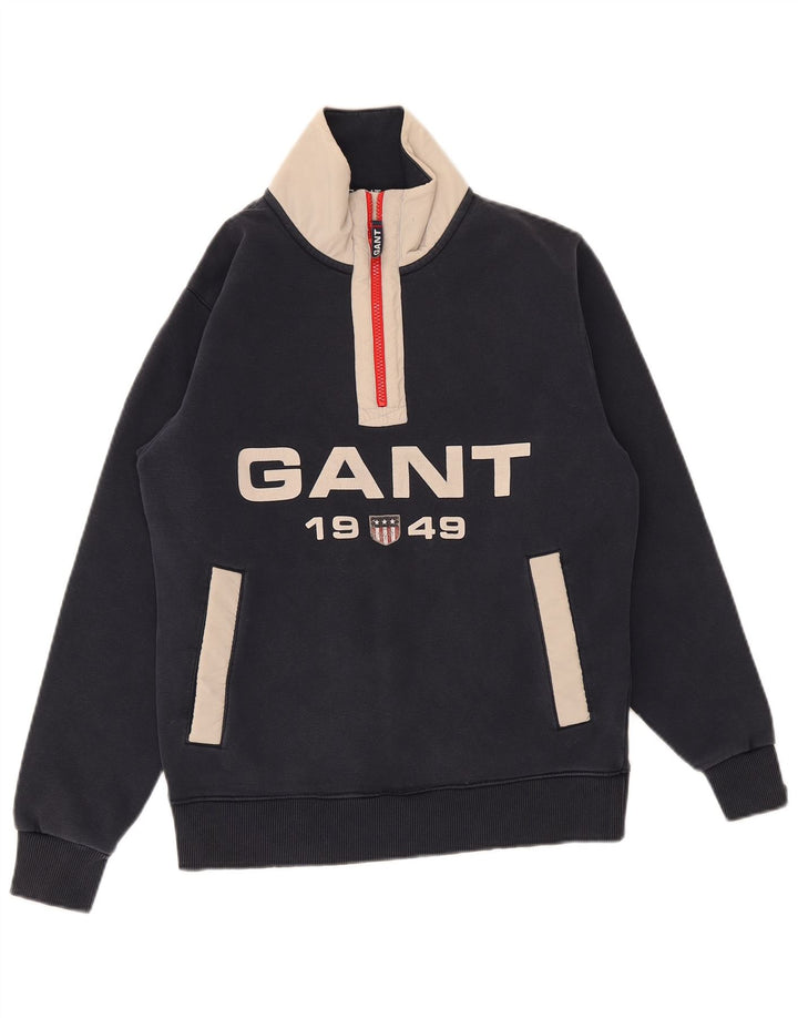 Gant Sweat-shirt graphique à col zippé pour homme, petit, bleu marine, color block