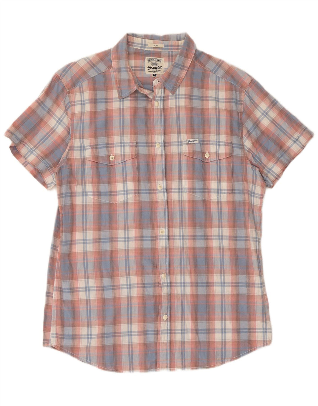 Wrangler Chemise Slim à Manches Courtes pour Hommes XL Bleu à Carreaux en Coton