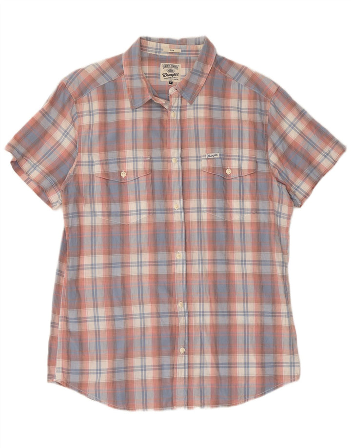 Wrangler Chemise Slim à Manches Courtes pour Hommes XL Bleu à Carreaux en Coton