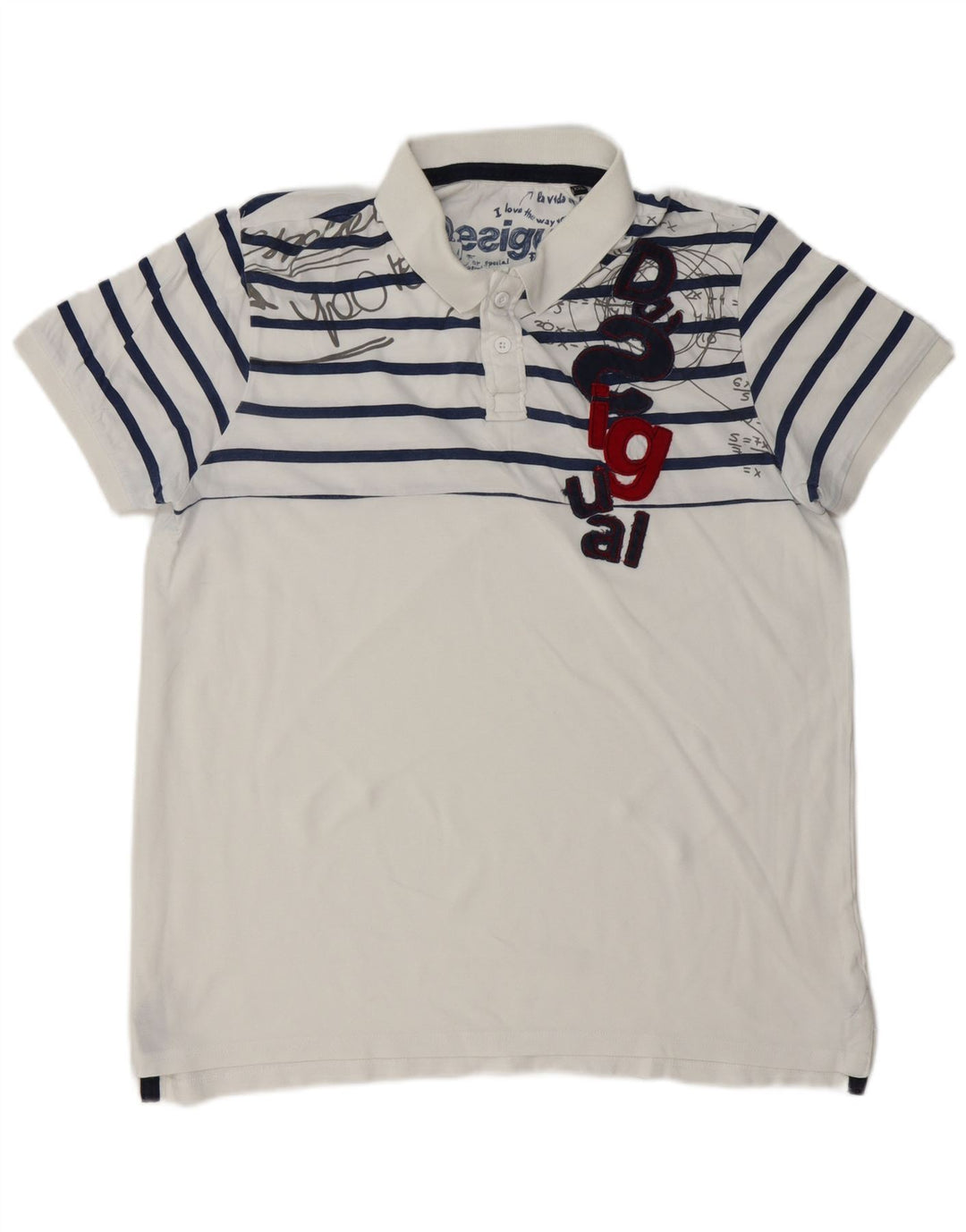 DESIGUAL Polo Graphique Homme 2XL Blanc Rayé