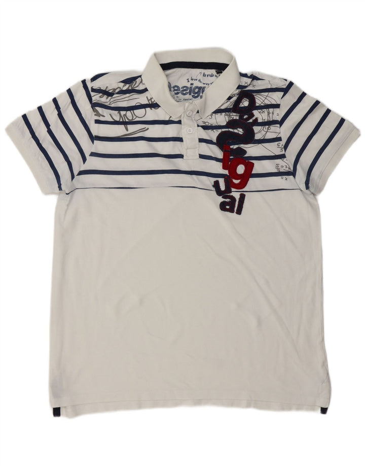 DESIGUAL Polo Graphique Homme 2XL Blanc Rayé