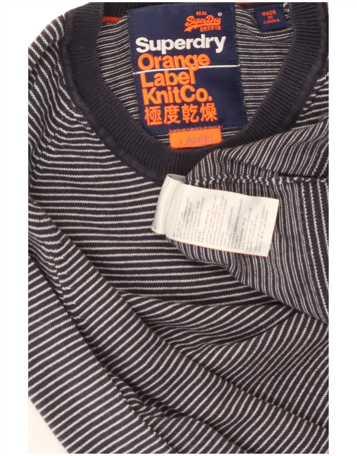Superdry Pull à col rond en coton rayé bleu marine pour homme