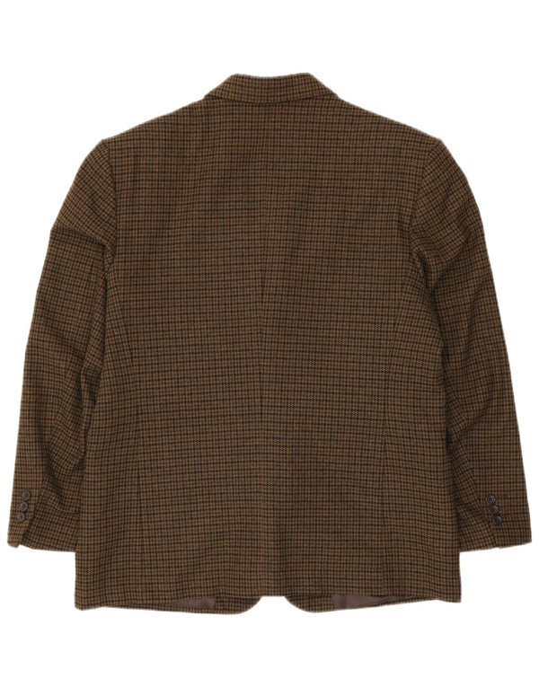 PETRELLI Veste Blazer Homme IT 51 Large Kaki Pied-de-Poule Laine Vierge