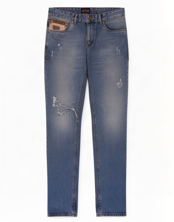 Zara Jean slim vieilli pour homme EU 44 Large W34 L32 Bleu Polyester