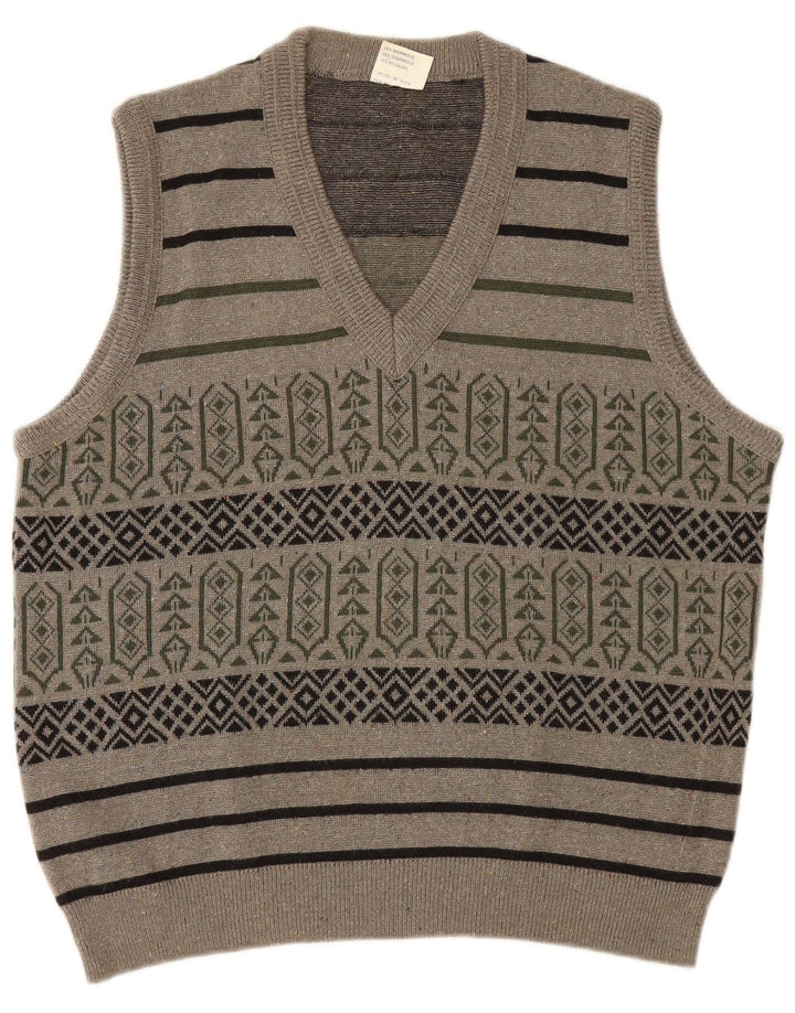 vintage Mens Vest Débardeur Grand Gris Géométrique Coton