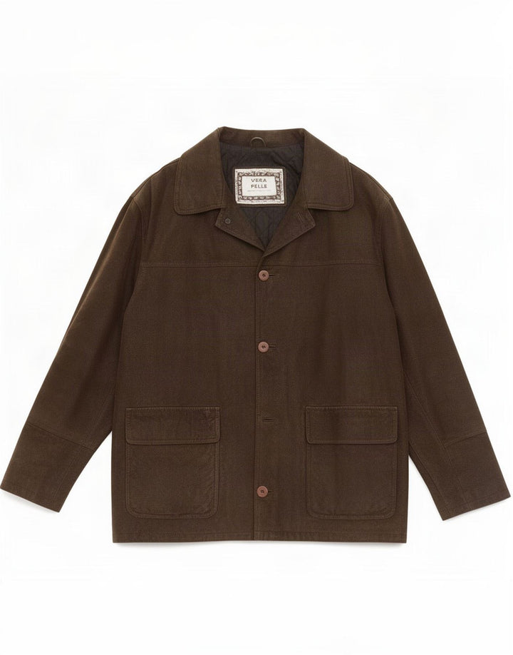vintage Homme 3 Boutons Veste Blazer En Cuir IT 52 XL Marron