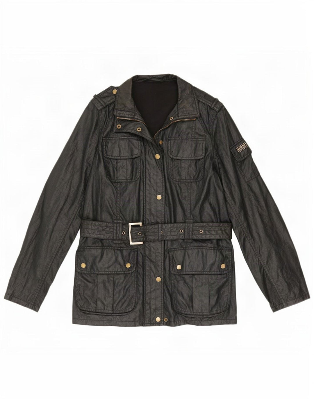 Barbour Veste militaire en simili cuir pour femme UK 14 Large Noir Polyester