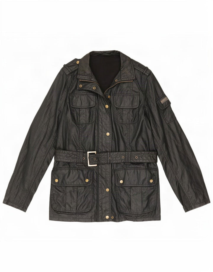 Barbour Veste militaire en simili cuir pour femme UK 14 Large Noir Polyester