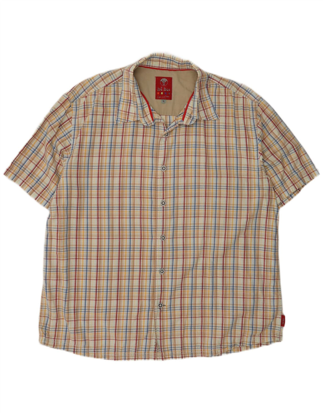 Fat Face Chemise à manches courtes pour homme XL en coton à carreaux beige