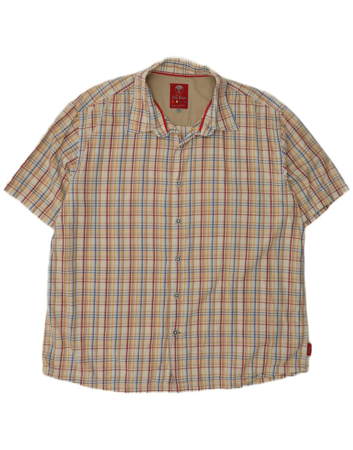Fat Face Chemise à manches courtes pour homme XL en coton à carreaux beige