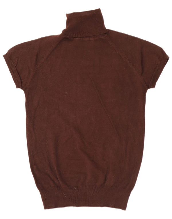 Zara Pull à manches courtes et col roulé pour femme UK 14 Grand coton marron