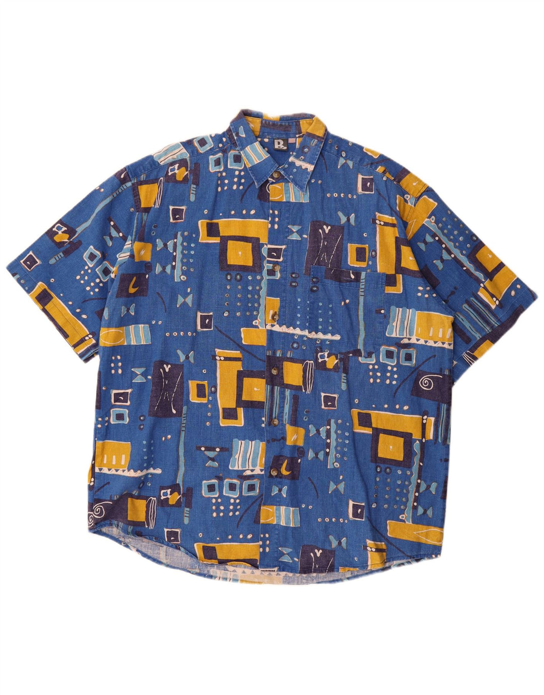 Chemise Vintage à manches courtes pour hommes, 2XL, Patchwork bleu