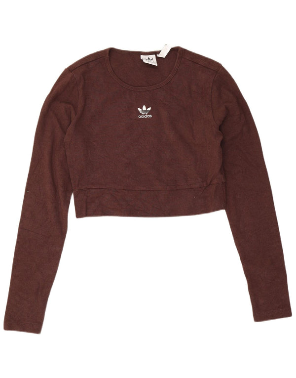 Adidas Femme Crop Sweatshirt Jumper UK 12/14 Coton Marron Moyen