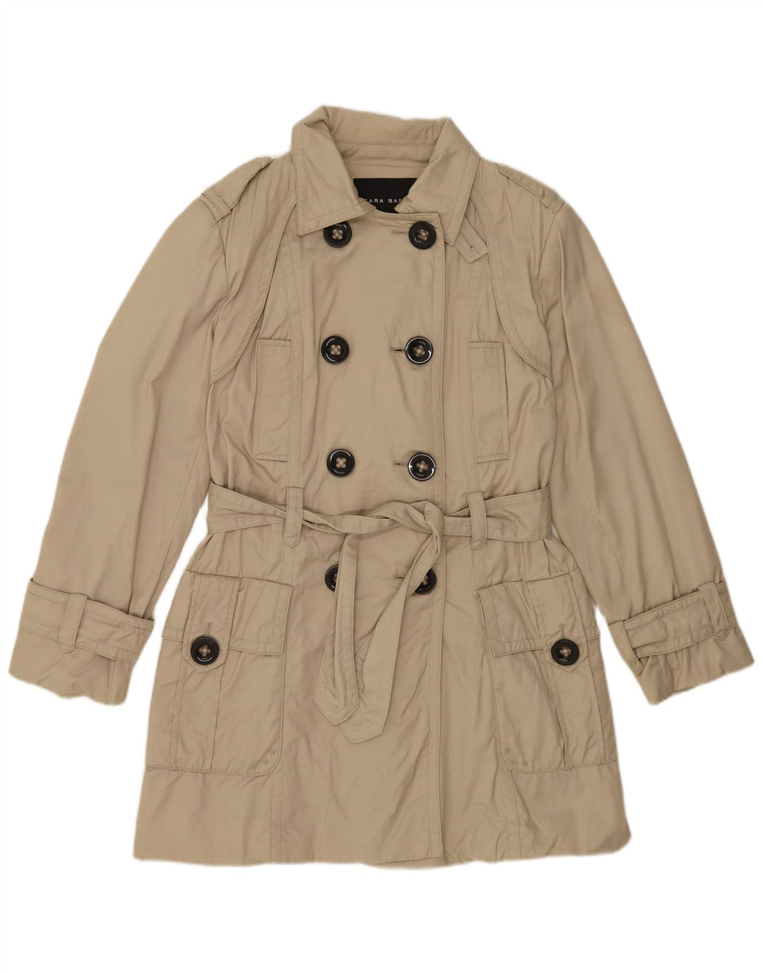 Zara Femme Trench Coat UK 16 Grand Nylon Beige