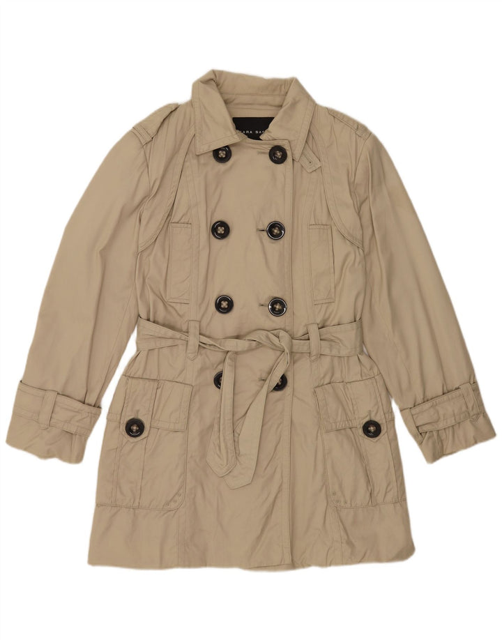 Zara Femme Trench Coat UK 16 Grand Nylon Beige