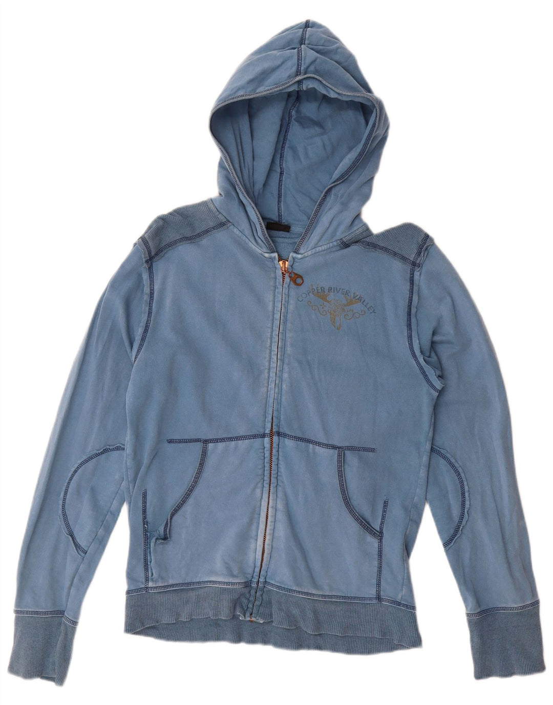 Lee Pull à capuche zippé pour femme UK 44 Bleu moyen Coton