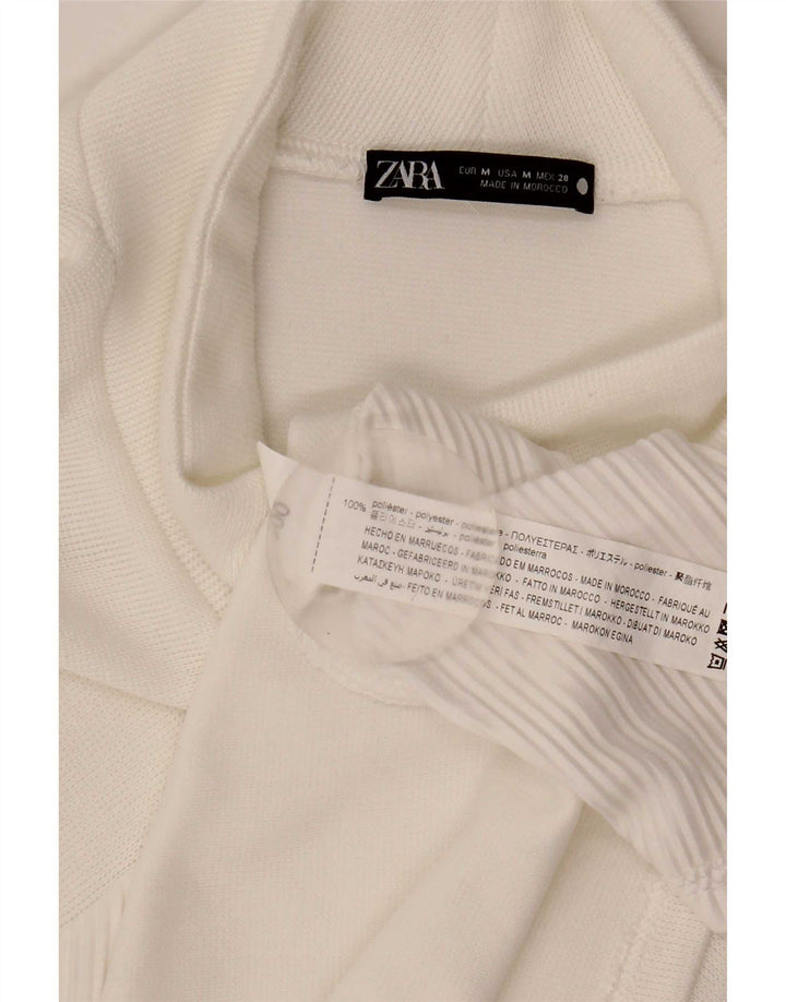 Zara Robe droite à manches longues pour femme UK 14 Polyester blanc moyen