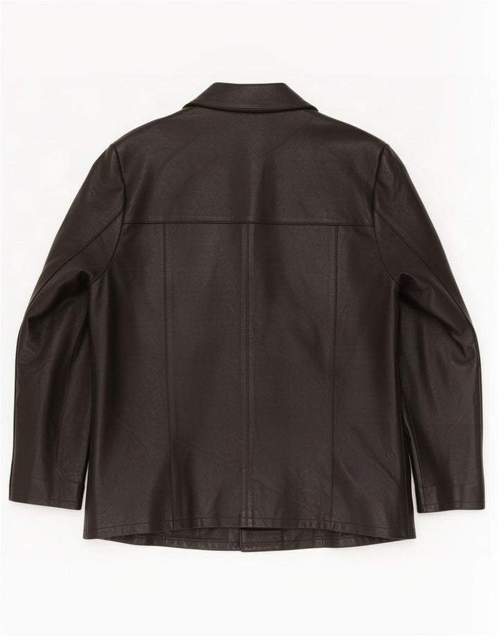 vintage Femme Cuir 3 Bouton Blazer Veste UK 14 Moyen Noir