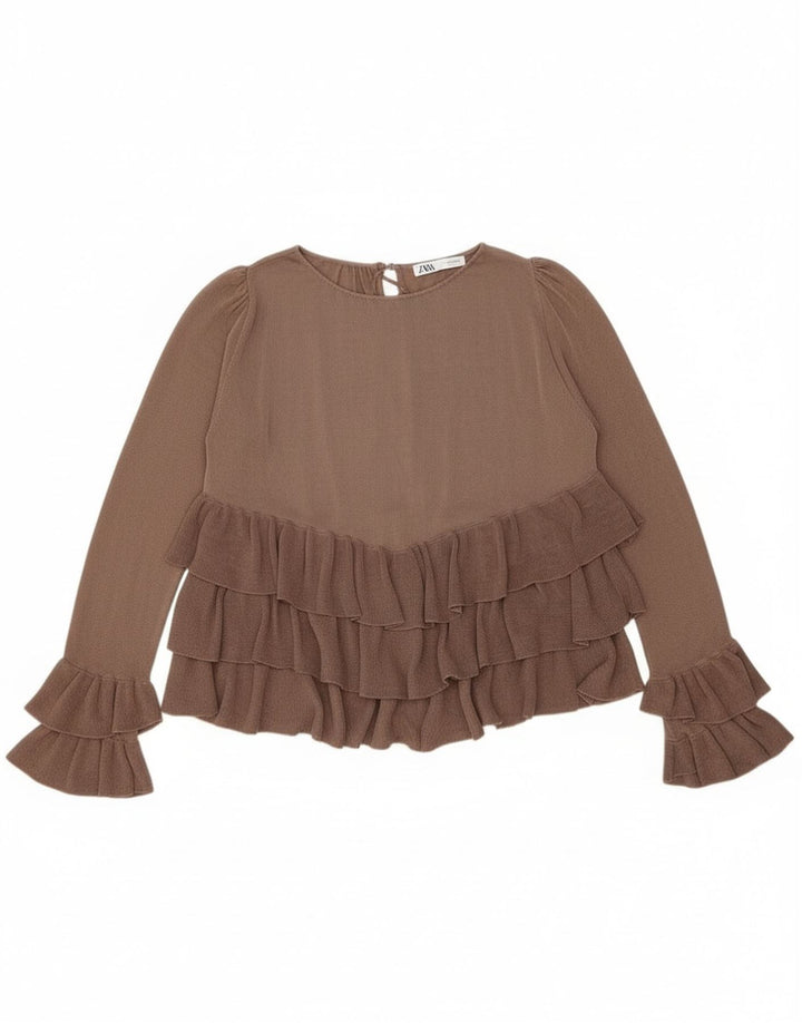 Zara Chemisier surdimensionné à manches longues pour femme UK 10 Small Marron Colorblock