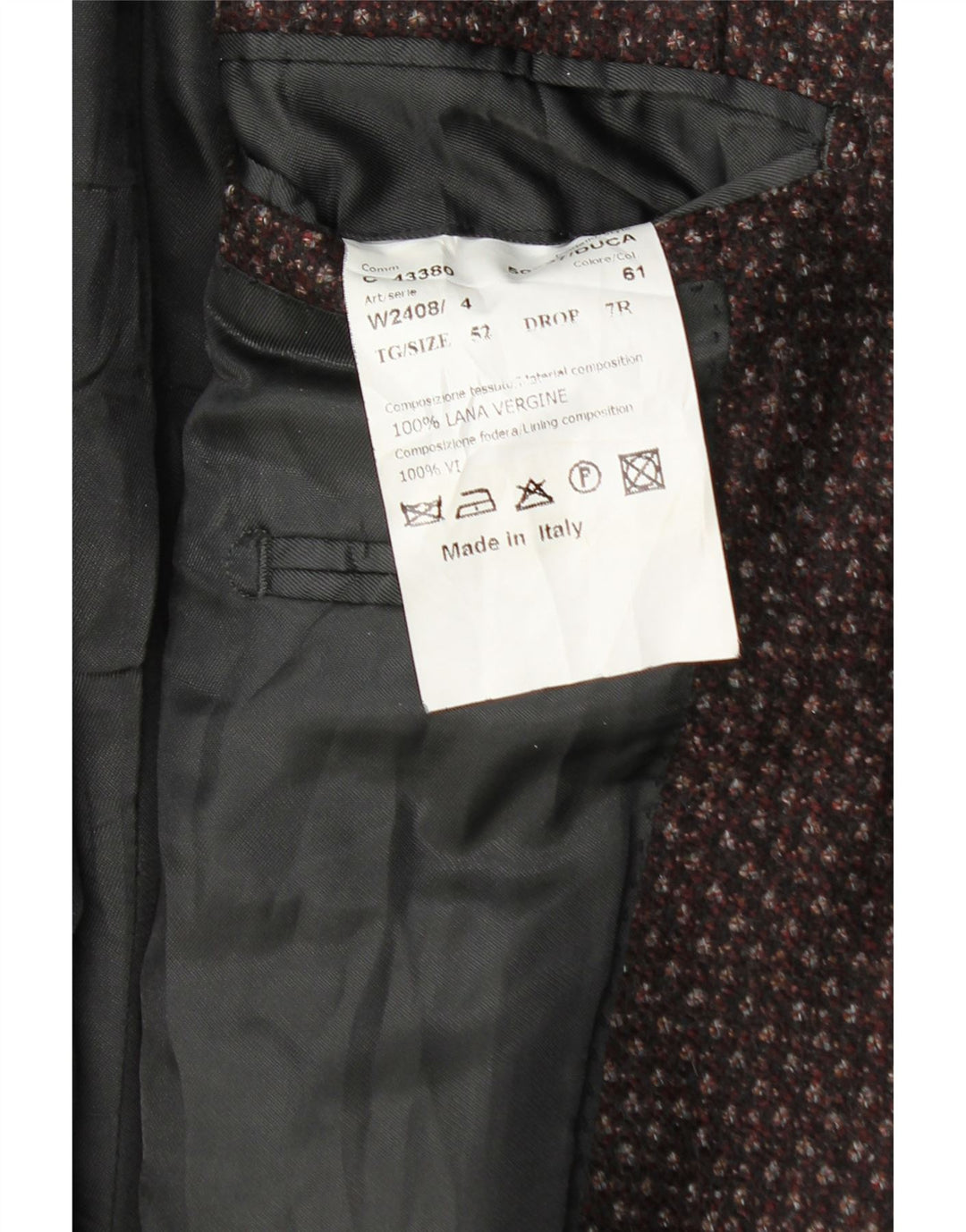 Al Duca D'Aosta Veste Blazer 3 Boutons Homme IT 52 XL Bordeaux Moucheté