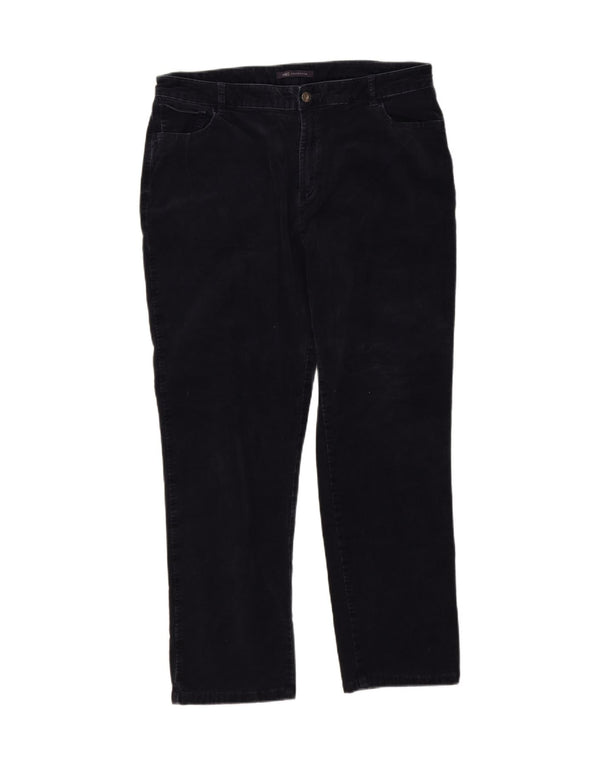 Marks & Spencer Pantalon taille haute en velours côtelé pour femme UK 18 XL W34 L27 Bleu marine B