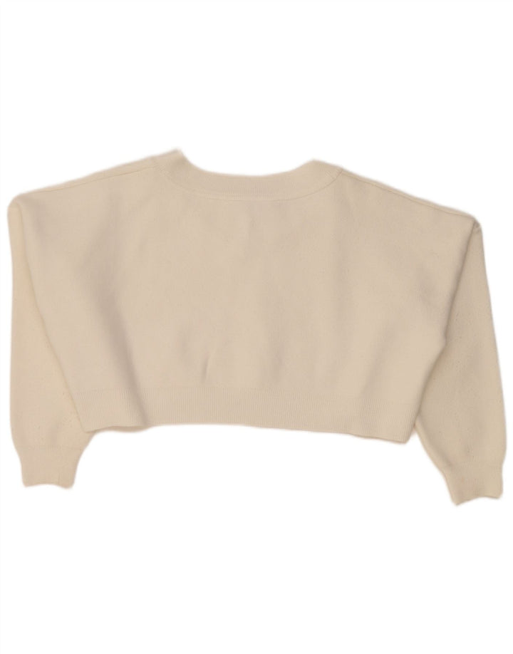 Topshop Pull court surdimensionné à col en V pour femme UK 14 Blanc moyen