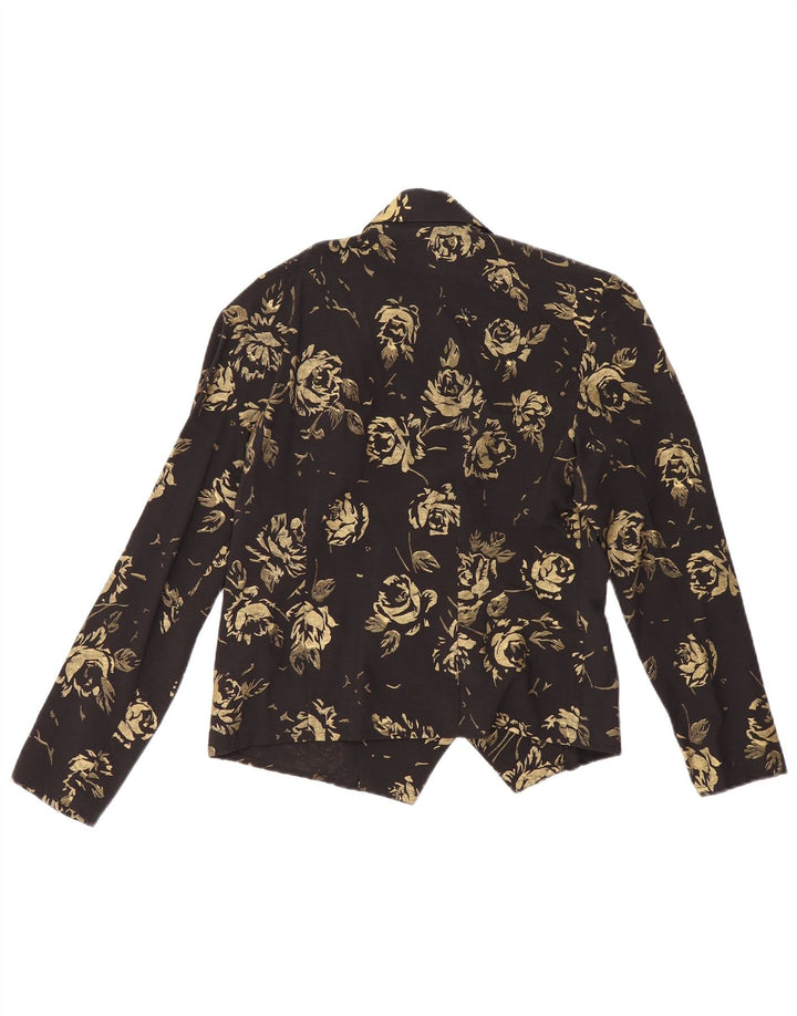 VINTAGE Femme Double Breasted Blazer Veste EU 36 Petit Noir Floral