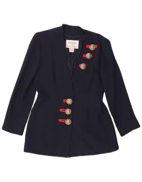vintage Femme 3 Bouton Blazer Veste IT 46 Grand Bleu Marine Acétate