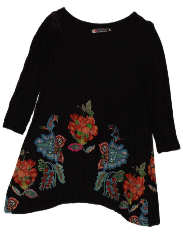 Desigual Tunique à manches longues pour femme UK 42 Medium Noir Floral Bohème