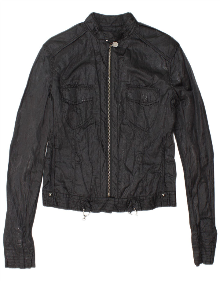 GUESS Veste utilitaire courte pour femme UK 14 Grand coton noir