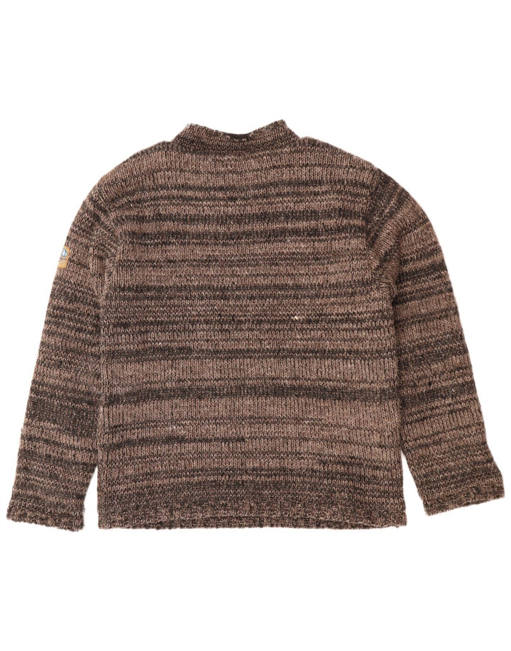 VINTAGE Pull col roulé pour homme en laine rayée marron moyen