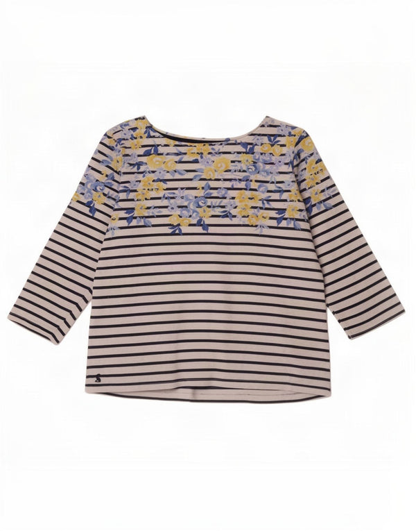 Joules Womens Crop Top 3/4 Sleeve UK 14 Large Bleu Rayé Coton