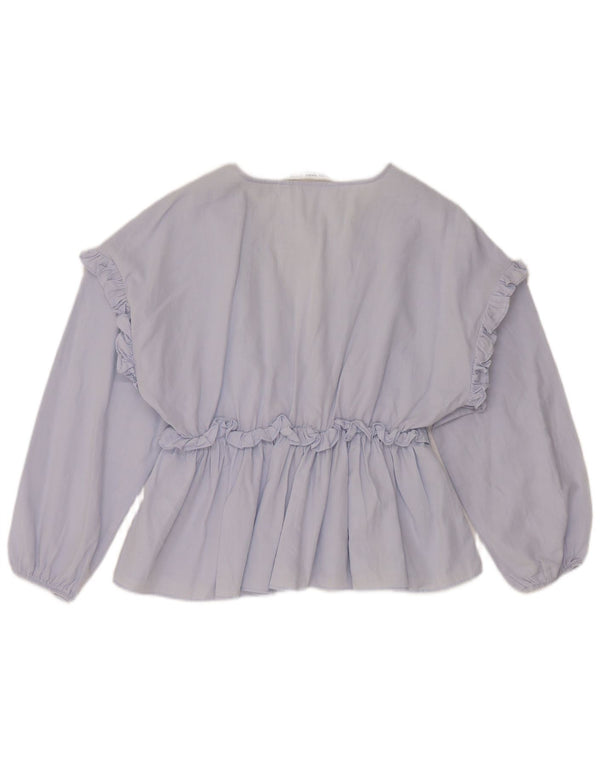 Zara Chemisier à manches longues pour femme UK 10 Petit Bleu Coton
