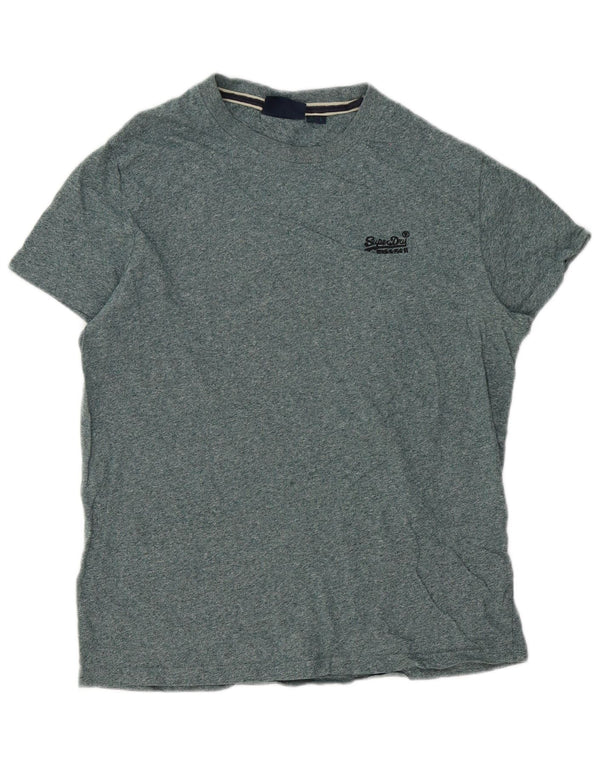 Superdry Homme T-Shirt Top Large Vert Moucheté Coton