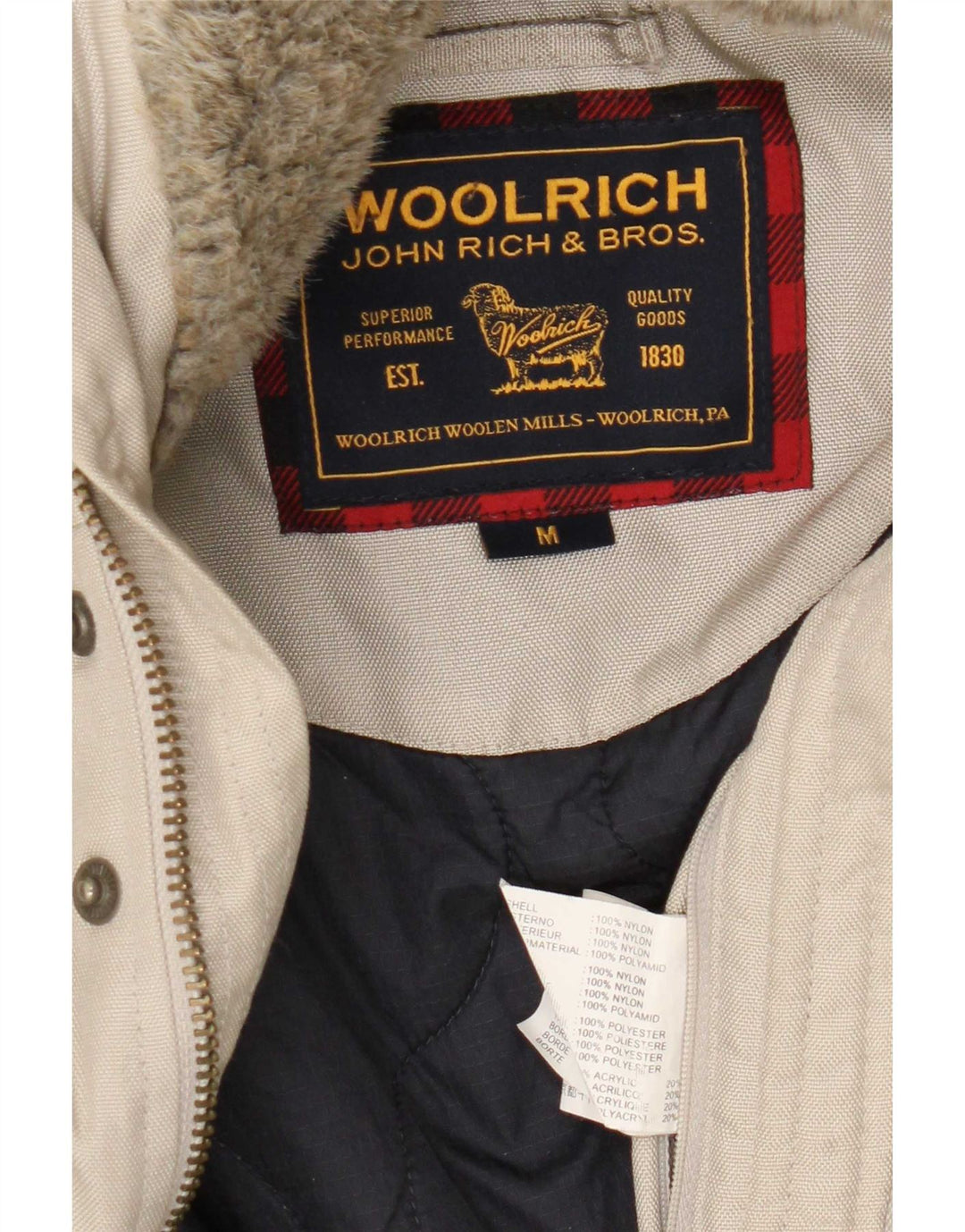 Woolrich Veste Bomber à Capuche Homme UK 38 Nylon Beige Moyen