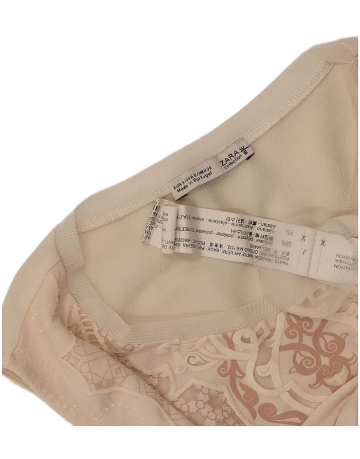 Zara Femme Débardeur à Motif Abstrait UK 8 Petit Polyester Beige