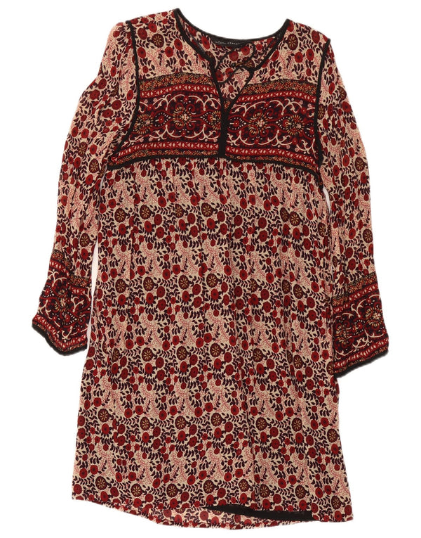 Zara Robe droite à manches longues pour femme UK 10 Petit floral rouge