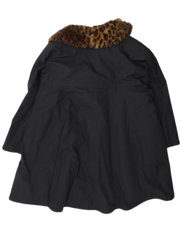 vintage Womens Overcoat UK 18 XL Noir Animal Print