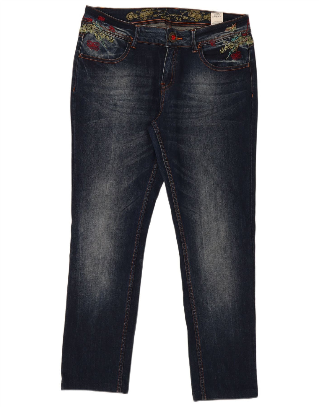 Desigual Jean Slim Graphique W34 L29 Bleu Marine Polyester Femme