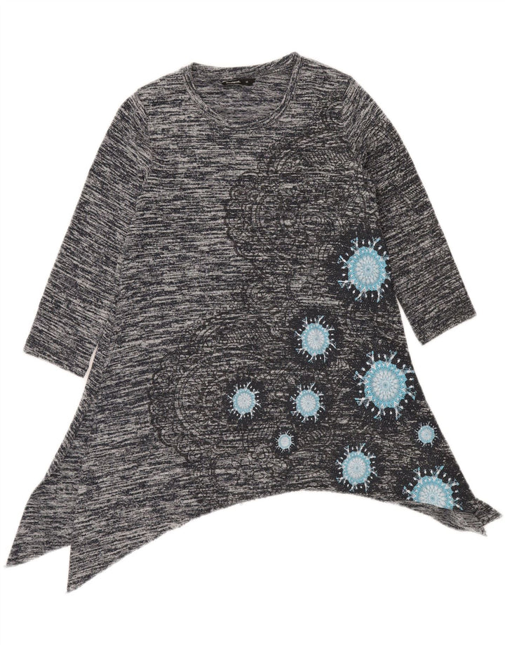Desigual Tunique asymétrique pour femme UK 42 Gris moyen moucheté bohème